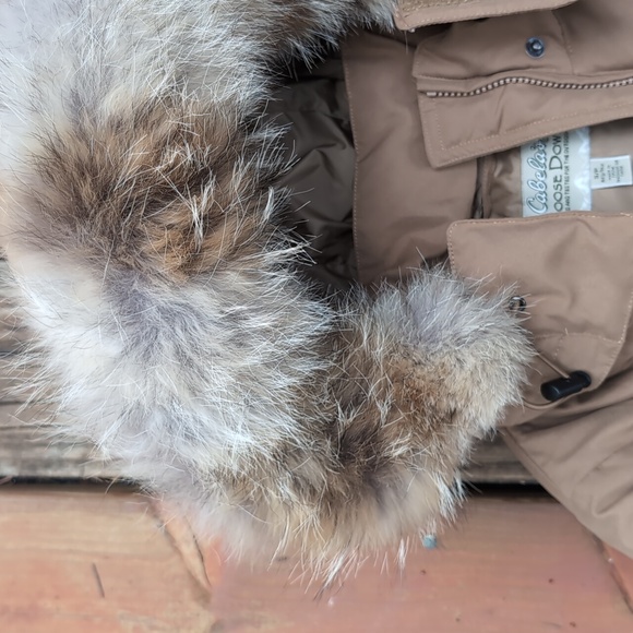 Vintage Cabela's Goose Down Stadium Jacket Trench Coat w/ Fox Fur Lined Hood - Picture 5 of 7